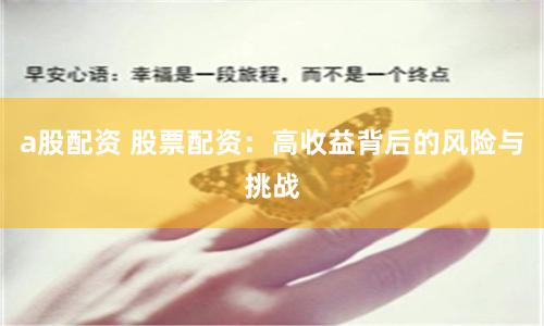 a股配资 股票配资：高收益背后的风险与挑战